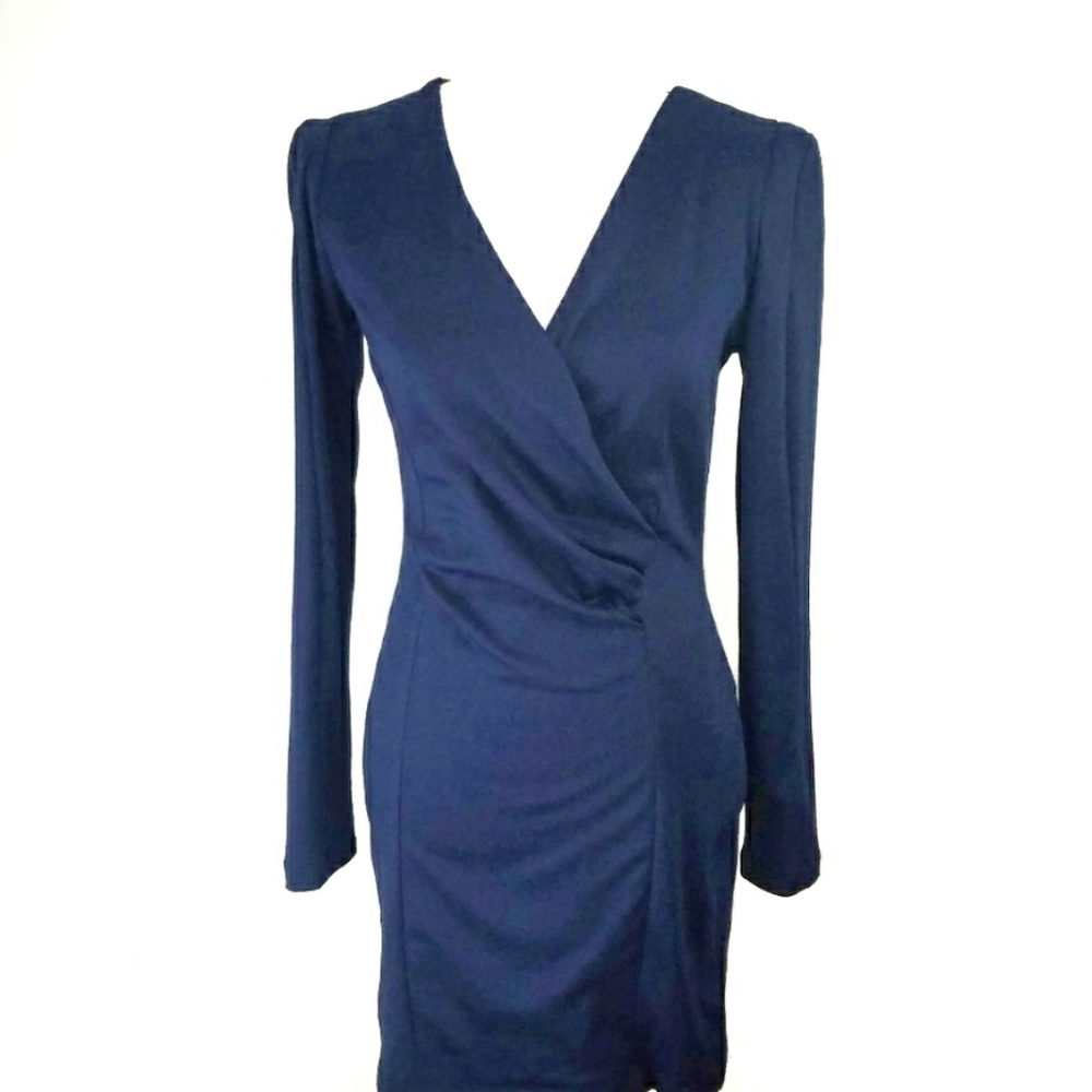 LuLu's Navy Long Sleeve Plunging Neckline  Dress